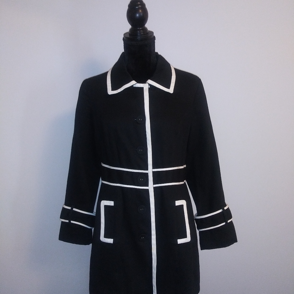Carole Little Women's Black Coat With White Detailing